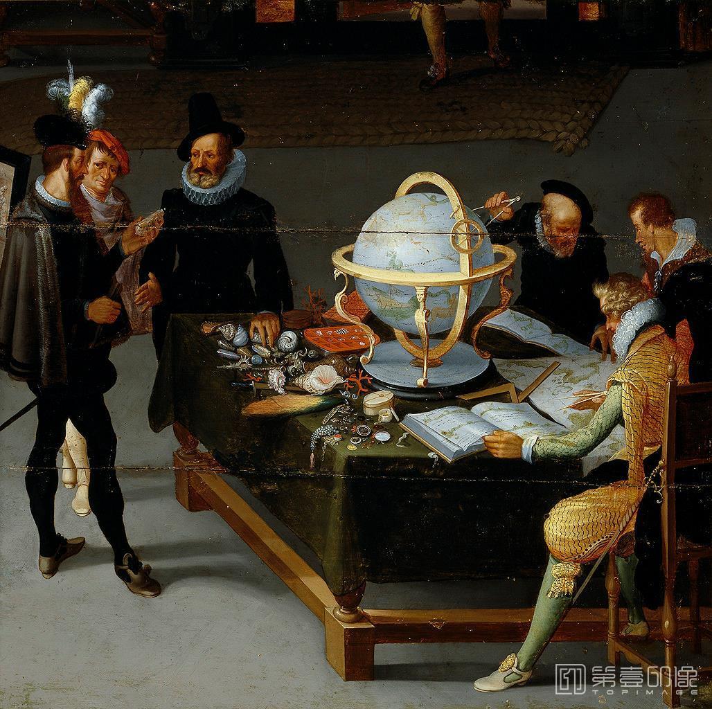 油画-西班牙普拉多美术馆油画藏画-Stalbent, Adriaen van-El geógrafo y elnaturalista-40cm x 41cm-2604